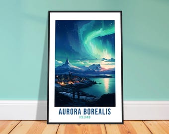 Aurora Borealis Island Reise-Druck - Kunst für die Wand, als Geschenk für die Ferne