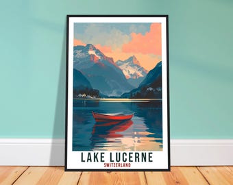 Vierwaldstätter See Reise Print – Aquarell Schweizer Wandkunst für Schlafzimmer, Fernweh Geschenk