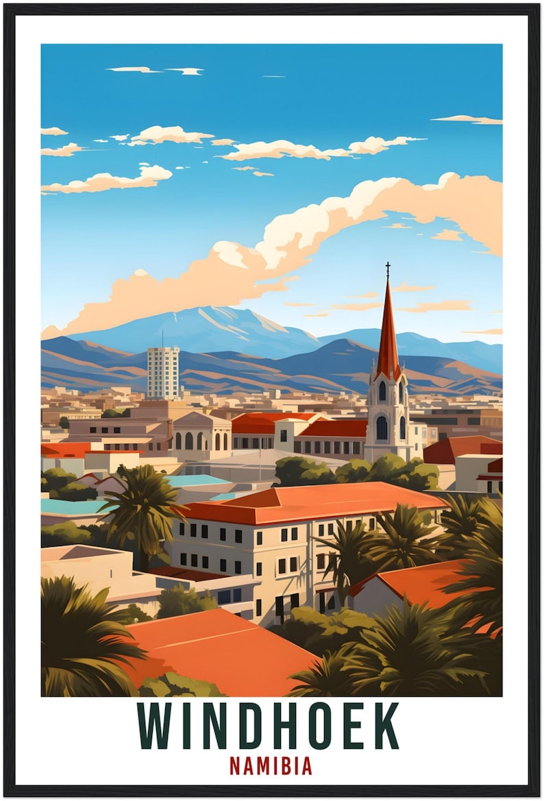 Lámina de viaje de Windhoek: Arte mural expresivo de Namibia para la sala de estar, regalo con temática patrimonial. imagen 10