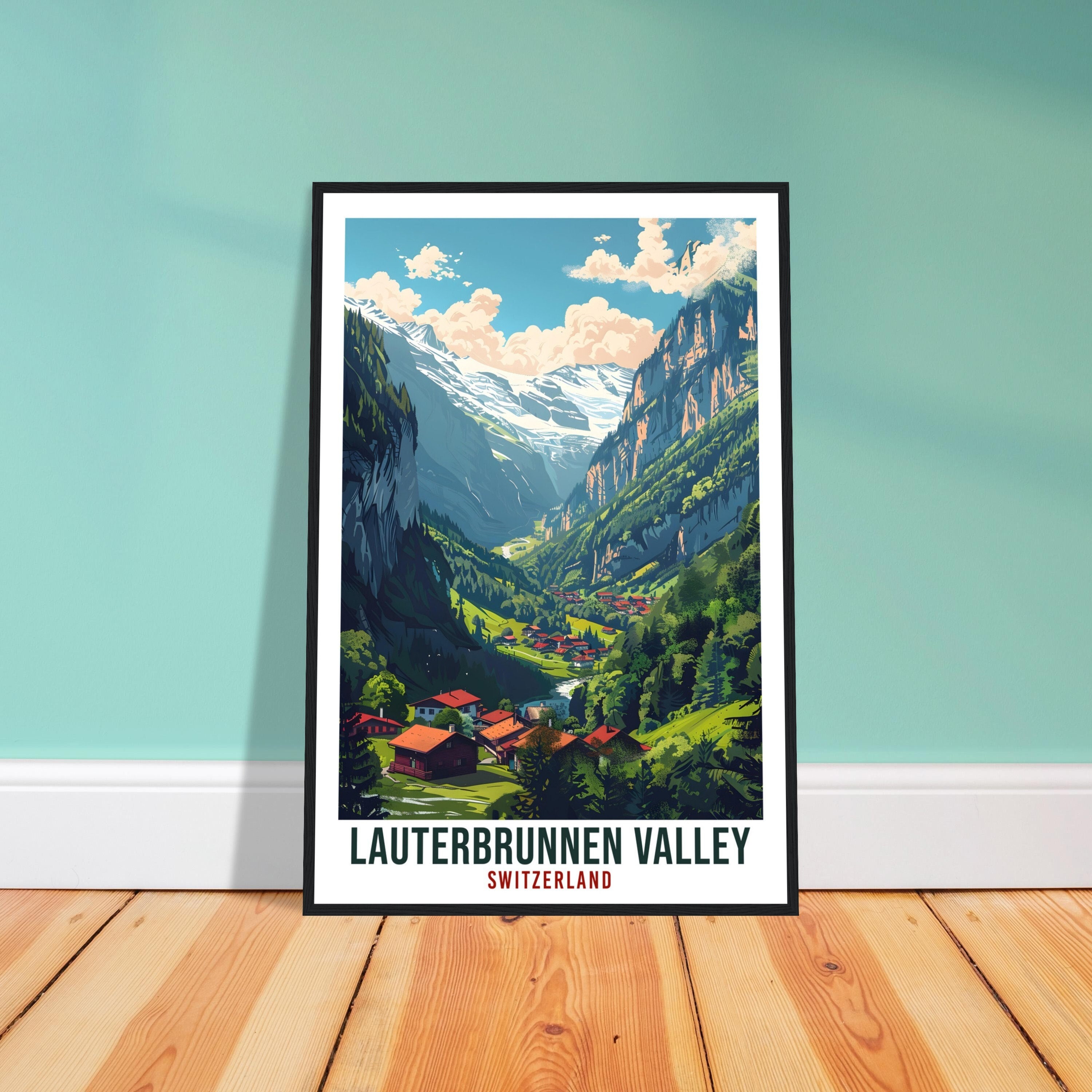 Lauterbrunnen Valley Travel Print Swiss Wall Art Hanging Décor