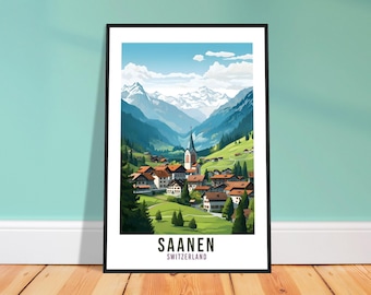 Saanen Travel Print – Painterly Swiss Wall Art for Hallway, Alpine Keepsake