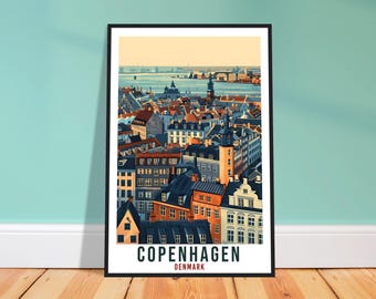 Copenhagen Travel Print – Retro Danish Wall Art for Dining Room, City Keepsake