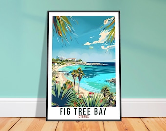 Quadro decorativo com tema de viagem à Baía da Figa – Arte de parede cipriota vibrante para quarto, presente com inspiração litorânea.
