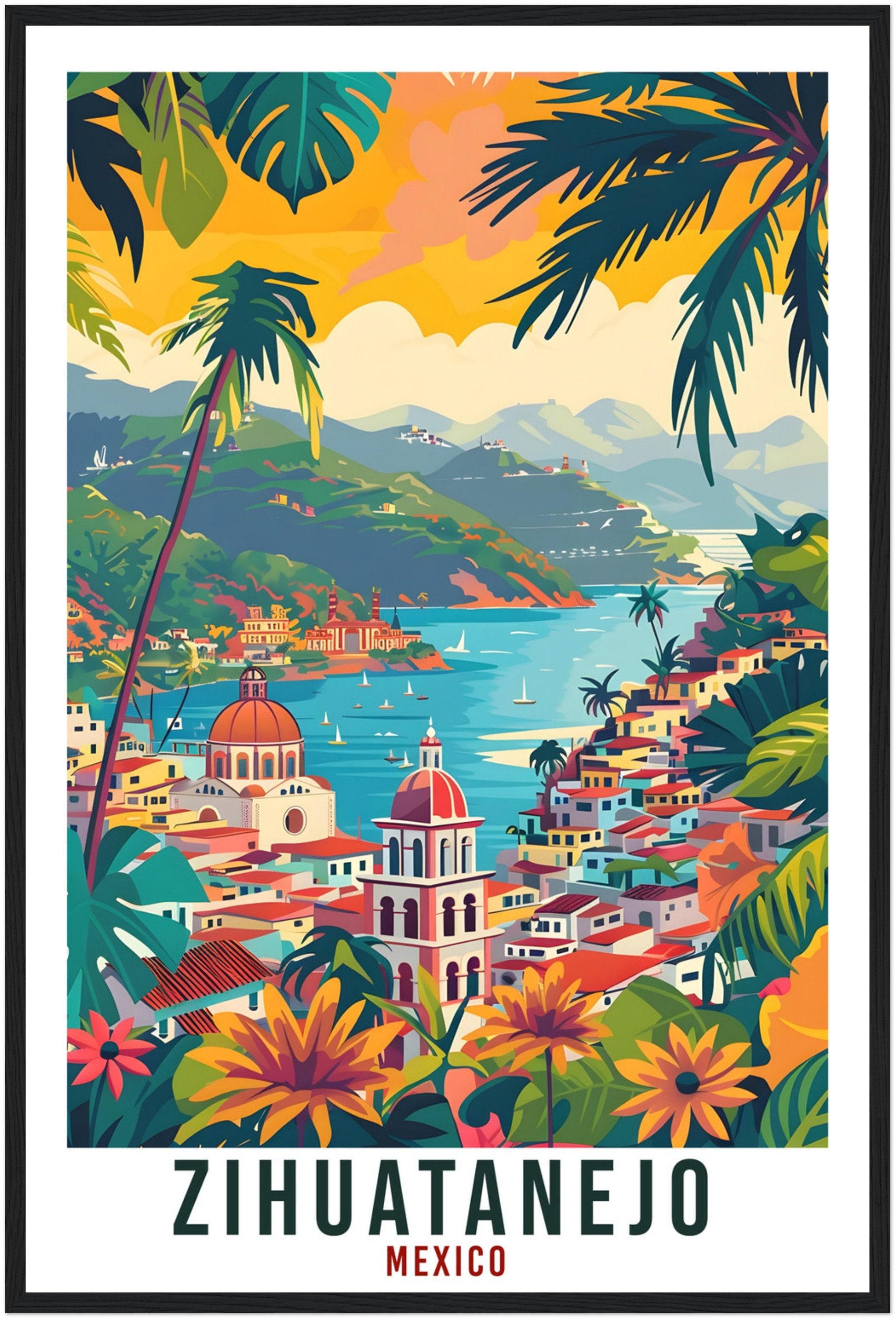 Zihuatanejo Travel Print – Vivid Mexican Wall Art for Dining Room