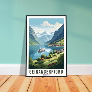 Geirangerfjord Travel Print – Painterly Norwegian Landscape Wall Art, Adventure Gift