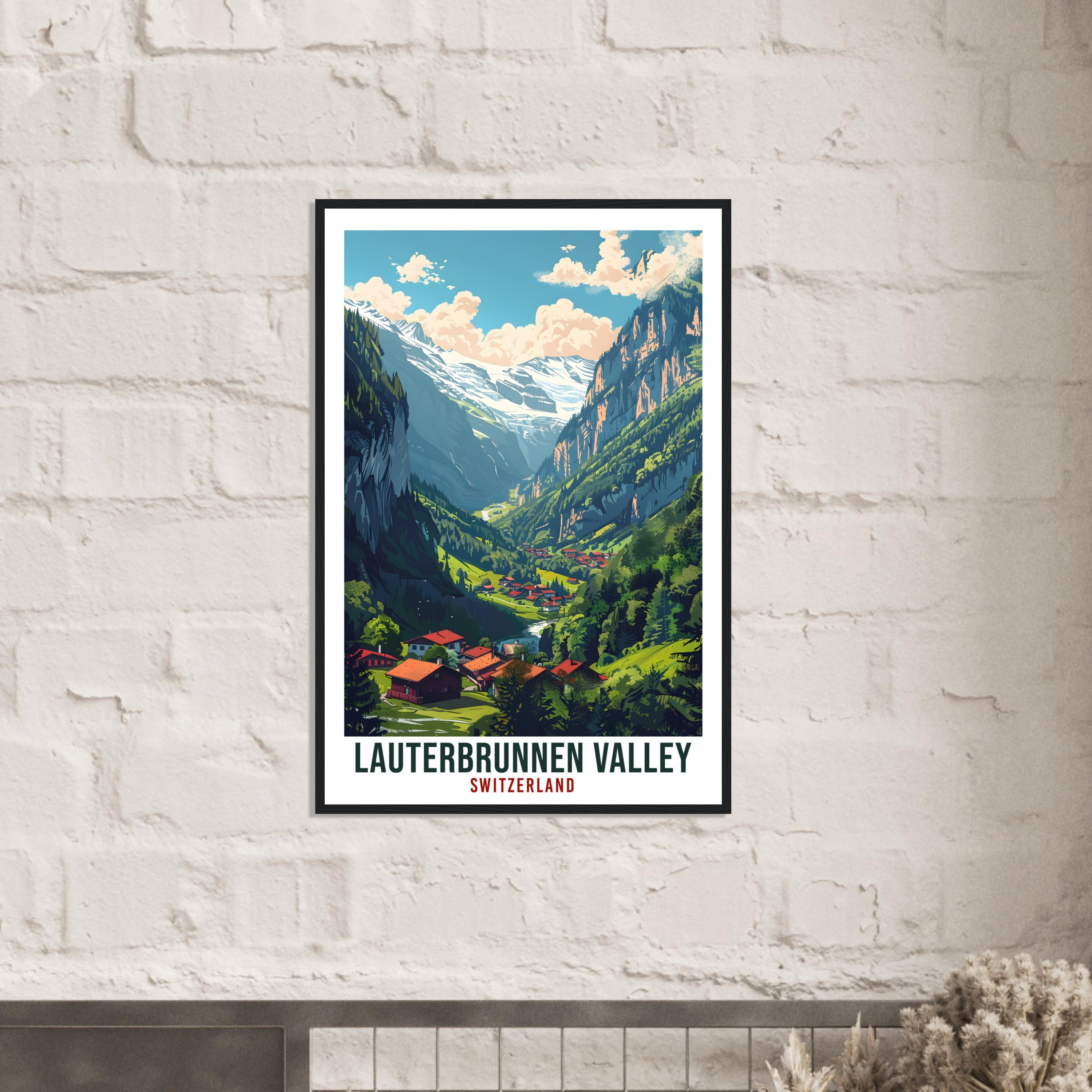 Lauterbrunnen Valley Travel Print Swiss Wall Art Hanging Décor