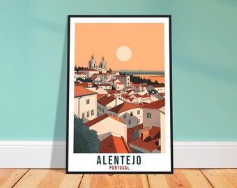 Reisposter Alentejo – schilderachtige Portugese muurkunst voor woonkamer, erfgoedcadeau