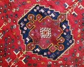 5.9 x 7.4 Vintage Top Quality Turkish Area Rug Decorative Hand Knotted Unique One of a Kind Geometric Design