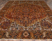 10.3 x 13 Antique Top Quality Veg Dye Azerbaijan Area Rug Decorative Hand Knotted Vintage Unique Geometric Design