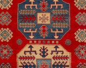 5.2 x 6.10 Vintage Design Top Quality Veg Dye Afghan Finest Decorative Hand Knotted Unique Geometric Area Rug