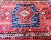 5.3 x 7.3 Vintage Top Quality Turkish Area Rug Decorative Hand Knotted One of a Kind Unique Geometric Design