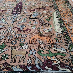 8 x 10 Vintage Design Top Quality Indo Caucasian Area Rug Decorative Hand Knotted Unique Animal Tree of Life