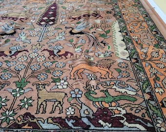 8 x 10 Vintage Design Top Quality Indo Caucasian Area Rug Decorative Hand Knotted Unique Animal Tree of Life