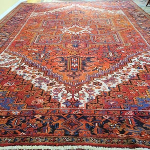 10 x 13 or 9.4 x 12.10 Antique Top Quality Veg Dye Azerbaijan Area Rug Decorative Hand Knotted of a Kind Vintage Unique Geometric Design