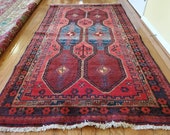 4.2 x 7.10 Antique Top Quality Veg Dye Turkish Area Rug Decorative Hand Knotted Unique Vintage One of a Kind Geometric Design