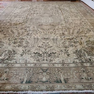 10 x 13 o 9,8 x 13 Vintage di alta qualità Finest Veg Dye Oushak Design turco Tappeto decorativo unico annodato a mano floreale