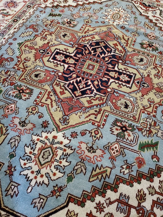 8 x 10 Vintage Design Top Quality Indo Serapi Heriz Hand Knotted Decorative Unique Geometric Area Rug