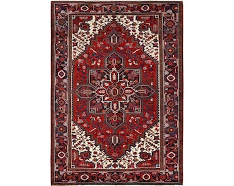 6x9 or 6.10x9.10Vintage Top Quality Veg Dye Azerbaijan Area Rug Decorative Hand Knotted Unique Geometric Design