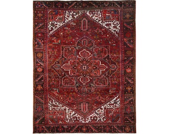 10x13 or 10.2x13.1 Vintage Top Quality Veg Dye Azerbaijan Area Rug Decorative Hand Knotted Unique Geometric Design