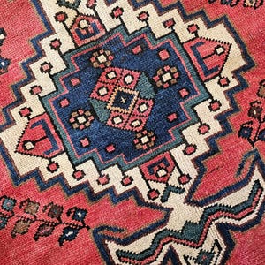 Antique Turkish Wool Rug: 4.3 x 6.7, Veg Dye Geometric Design