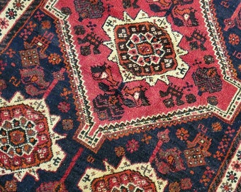 3.8 x 5.2 Vintage Aged Top Quality Veg Dye Turkish Area Rug Decorative Hand Knotted Unique One of a Kind Geometric Design
