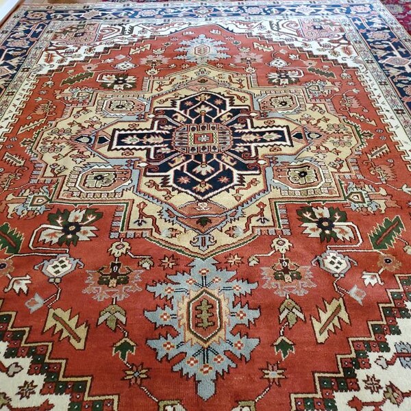 9 x 12 Vintage Design Top Quality Indo Caucasian Finest Decorative Hand Knotted Unique Geometric Area Rug