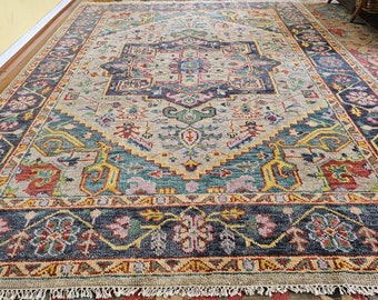 8 x 10 Vintage Design Top Quality Indo Serapi Heriz Decorative Hand Knotted Unique Geometric Design Area Rug