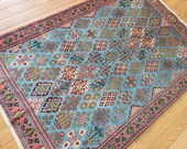 3.5 x 5 Antique Top quality Fine Veg Dye Turkish Area Rug Hand Knotted Unique Vintage One of a Kind Geometric Design