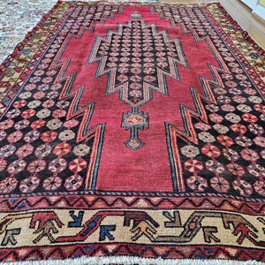 4.3 x 6.7 Antique Turkish Caucasian Area Rug , Hand Knotted Wool, Unique Geometric Design