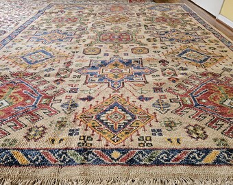 Tappeto decorativo unico, annodato a mano, di alta qualità, con design vintage, tinto con coloranti vegetali, indonesiano, Serapi Heriz.