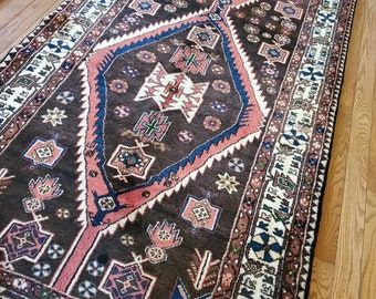 4.6 x 10.10 Antique Top quality Fine Veg Dye Turkish Area Rug Hand Knotted Unique One of a Kind Geometric Design