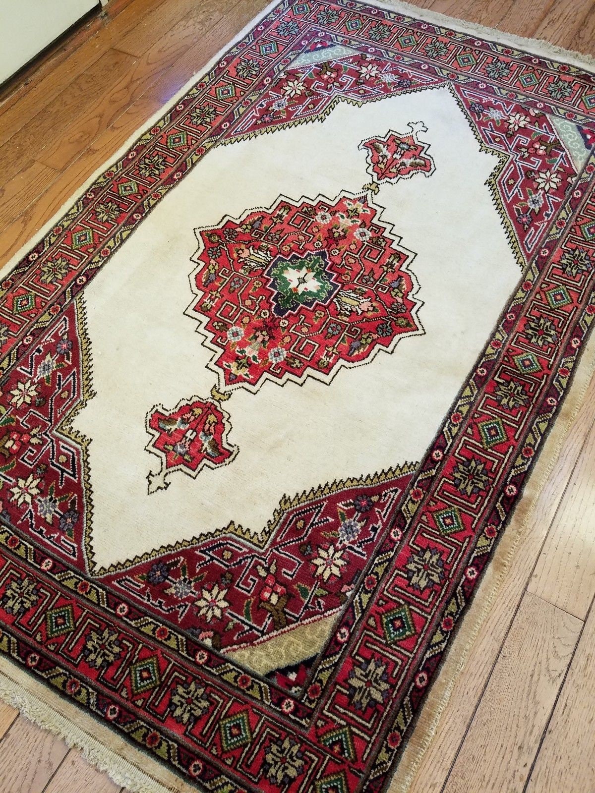 3.2 X 5.2 Vintage Top Quality Azerbaijan Area Rug Decorative Hand Knotted Unique Geometric Design