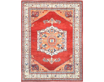 9x12 9x11.10 Vintage Design Topkwaliteit Veg Dye Peshawar Serapi Fijnste decoratieve handgeknoopte unieke geometrische gebiedsdeken