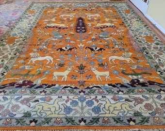 9 x 12 Vintage Design Top Quality Indo Caucasian Area Rug Decorative Hand Knotted Unique One of a kind Tree of Life Design