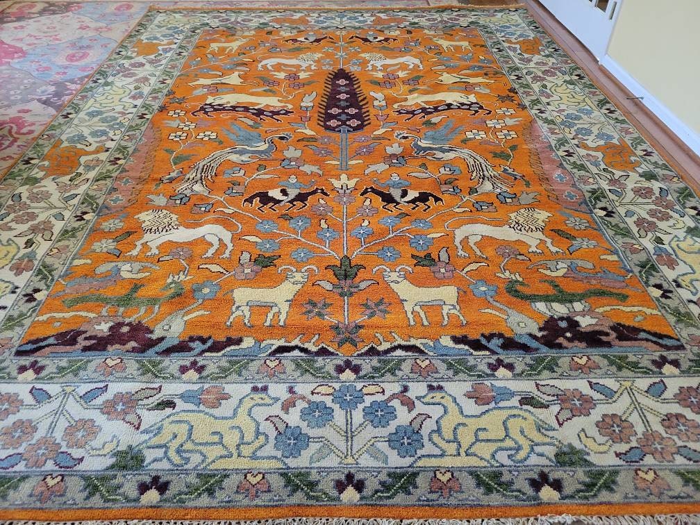 9 X 12 Vintage Design Top Quality Indo Caucasian Area Rug Decorative Hand Knotted Unique One Of A Ki