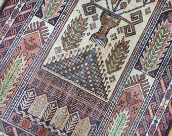 Alfombra turca de alta calidad antigua de 3,4 x 6,6 pulgadas, decorativa, anudada a mano, única alfombra geométrica única