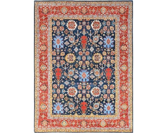 9x12 9.1x12.1 Vintage Design Topkwaliteit Veg Dye Peshawar Serapi Fijnste decoratieve handgeknoopte unieke geometrische gebiedsdeken