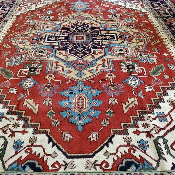 9 x 12 Vintage Design Top Quality Indo Serapi Finest Decorative Hand Knotted Unique Geometric Area Rug