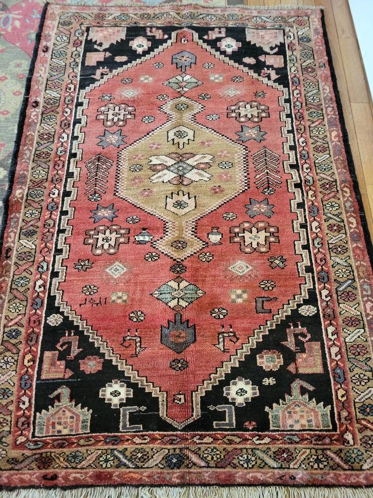 3.7 X 6.7 Antique Top Quality Veg Dye Turkish Area Tapis Décoratif Noué à La Main Caucasien Design G