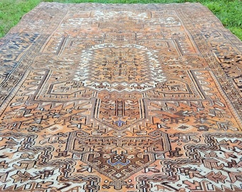 8.3 x 11.1 Antique Top Quality Veg Dye Serapi Heriz Area Rug Decorative Hand Knotted One of a Kind Vintage Unique Geometric Design