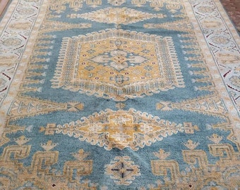 6 x 9 Vintage Design Top Quality Finest Indo Caucasian Decorative Hand Knotted Unique Geometric Area Rug