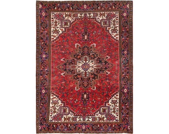 8x11 or 7.10x11.1 Vintage Top Quality Veg Dye Azerbaijan Area Rug Decorative Hand Knotted Unique Geometric Design