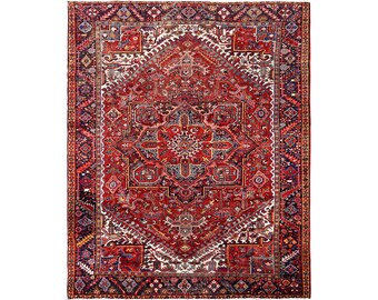 9x11 or8.9 x 11 Vintage Top Quality Veg Dye Azerbaijan Area Rug Decorative Hand Knotted Unique Geometric Design