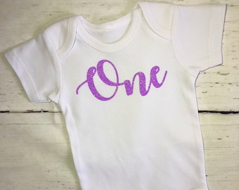 One glitter Onesie With bow headband/birthday onesie/first birthday girl/1st birthday girl/glitter birthday shirt/one month onesie/1 month