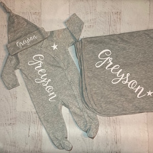 Personalized baby boy romper footie all in one newborn outfit, Monogrammed hospital one piece Custom  coming home outfit, newborn gift