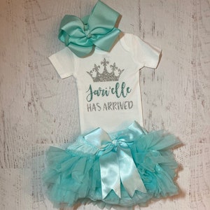 Princess has arrived personalized newborn mint outfit, coming home outfit, baby shower gift set, Preemie baby girl clothes, take home baby