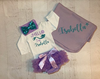 Mermaid Outfit Mermaid Shirt Mermaid Headband Hospital Outfit New Baby Gift Coming Home Outfit Baby Girl Clothes Mermaid Baby