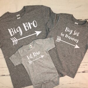 Custom matching shirts Brother and sister siblings, Big bro, lil bro, big sis, new baby gift Big brother, middle sister, Newest addition tee