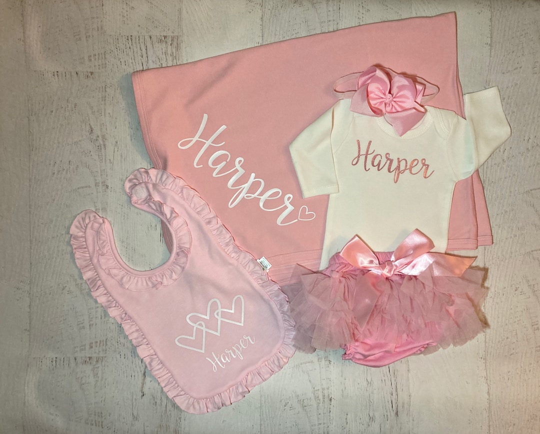 Newborn Girl Name Outfit Pink Baby Girl Outfit With Etsy