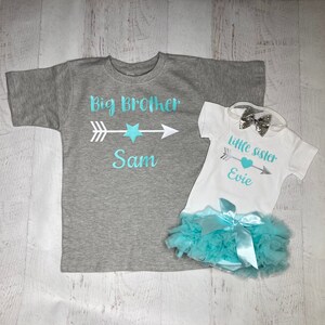 Little sister big brother personalized shirts, sibling outfits, custom baby shower gift, big bro lil sis matching tees, baby sis coming home
